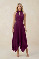 Halter Neck Pleated A - Line Chiffon Bridesmaid Dress in Fig - KissProm Bridesmaid Dresses