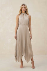 Halter Neck Pleated A - Line Chiffon Bridesmaid Dress in Frost - KissProm Bridesmaid Dresses