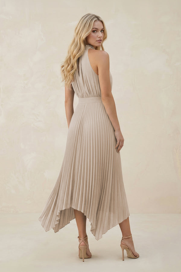 Halter Neck Pleated A - Line Chiffon Bridesmaid Dress in Frost - KissProm Bridesmaid Dresses