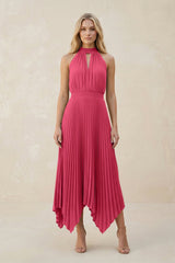Halter Neck Pleated A - Line Chiffon Bridesmaid Dress in Fuchsia - KissProm Bridesmaid Dresses