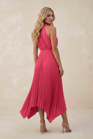 Halter Neck Pleated A - Line Chiffon Bridesmaid Dress in Fuchsia - KissProm Bridesmaid Dresses