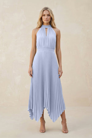 Halter Neck Pleated A - Line Chiffon Bridesmaid Dress in Ice - KissProm Bridesmaid Dresses