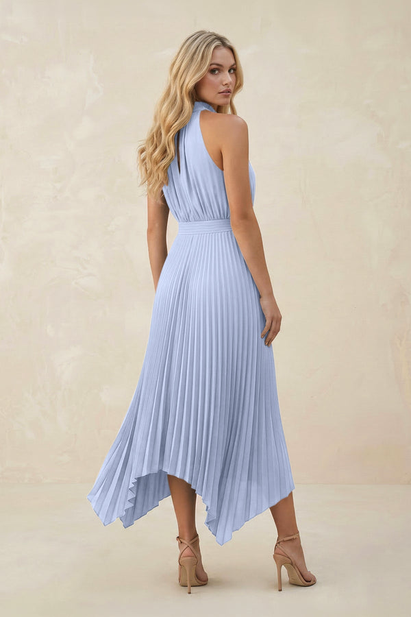 Halter Neck Pleated A - Line Chiffon Bridesmaid Dress in Ice - KissProm Bridesmaid Dresses