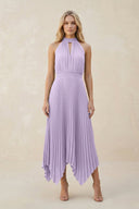 Halter Neck Pleated A - Line Chiffon Bridesmaid Dress in Lavender - KissProm Bridesmaid Dresses