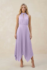 Halter Neck Pleated A - Line Chiffon Bridesmaid Dress in Lavender - KissProm Bridesmaid Dresses