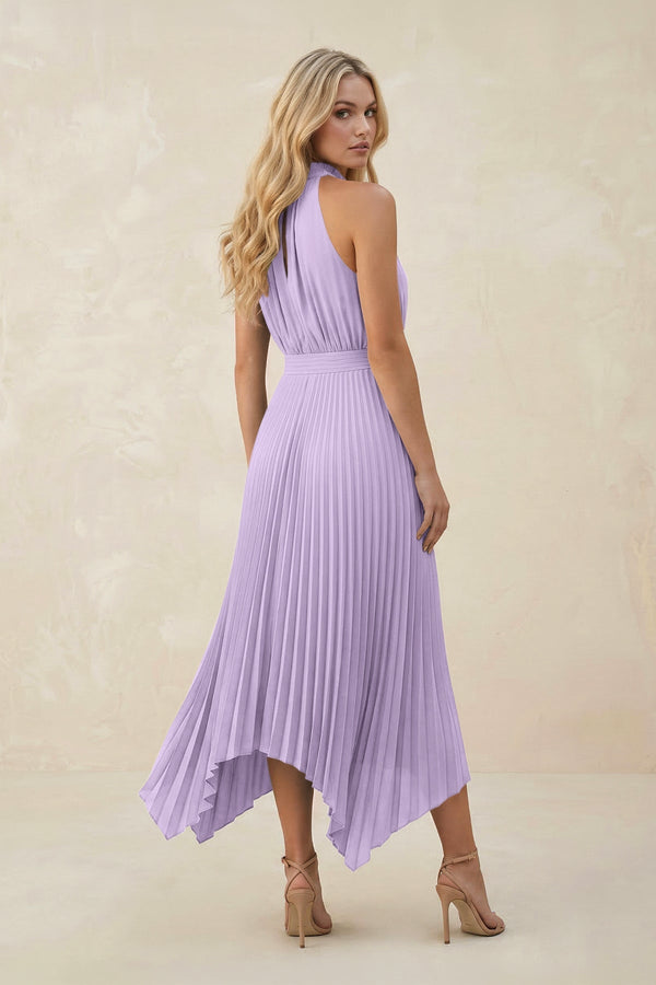 Halter Neck Pleated A - Line Chiffon Bridesmaid Dress in Lavender - KissProm Bridesmaid Dresses