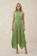Halter Neck Pleated A - Line Chiffon Bridesmaid Dress in Matcha - KissProm Bridesmaid Dresses