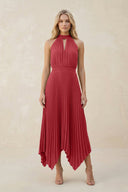 Halter Neck Pleated A - Line Chiffon Bridesmaid Dress in Merlot - KissProm Bridesmaid Dresses