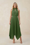 Halter Neck Pleated A - Line Chiffon Bridesmaid Dress in Moss - KissProm Bridesmaid Dresses