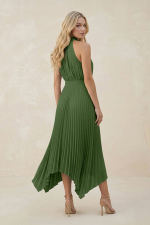Halter Neck Pleated A - Line Chiffon Bridesmaid Dress in Moss - KissProm Bridesmaid Dresses