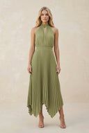 Halter Neck Pleated A - Line Chiffon Bridesmaid Dress in Moss Green - KissProm Bridesmaid Dresses