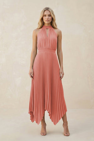 Halter Neck Pleated A - Line Chiffon Bridesmaid Dress in Mulberry - KissProm Bridesmaid Dresses