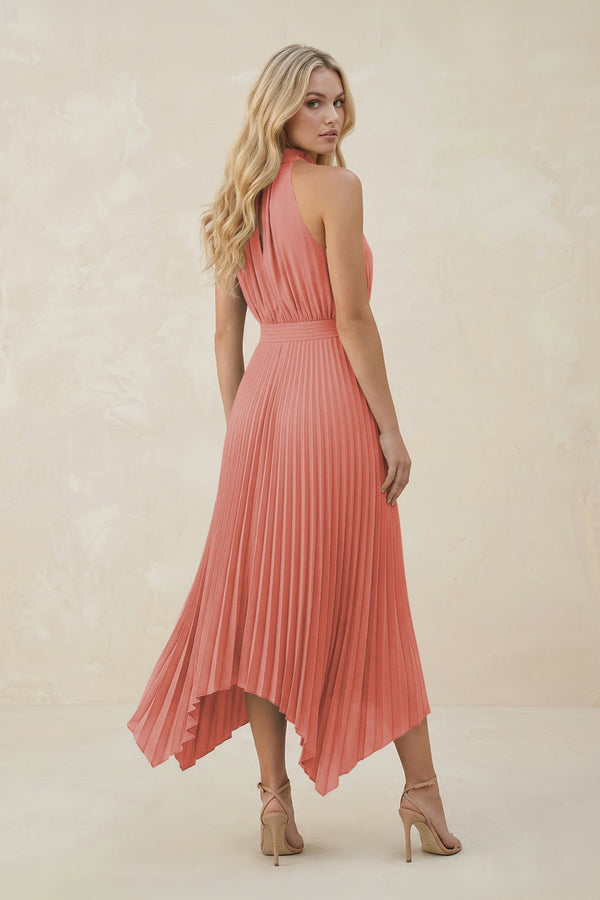 Halter Neck Pleated A - Line Chiffon Bridesmaid Dress in Mulberry - KissProm Bridesmaid Dresses
