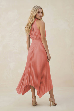 Halter Neck Pleated A - Line Chiffon Bridesmaid Dress in Mulberry - KissProm Bridesmaid Dresses