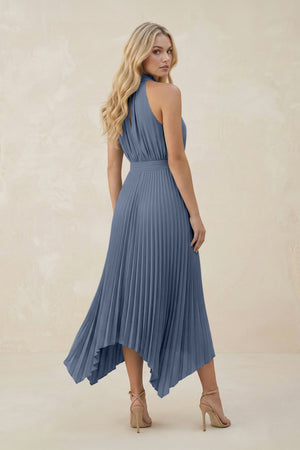 Halter Neck Pleated A - Line Chiffon Bridesmaid Dress in Neptune - KissProm Bridesmaid Dresses