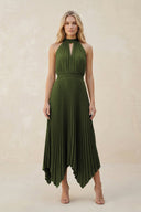 Halter Neck Pleated A - Line Chiffon Bridesmaid Dress in Olive - KissProm Bridesmaid Dresses