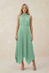 Halter Neck Pleated A - Line Chiffon Bridesmaid Dress in Pale Pistachio - KissProm Bridesmaid Dresses