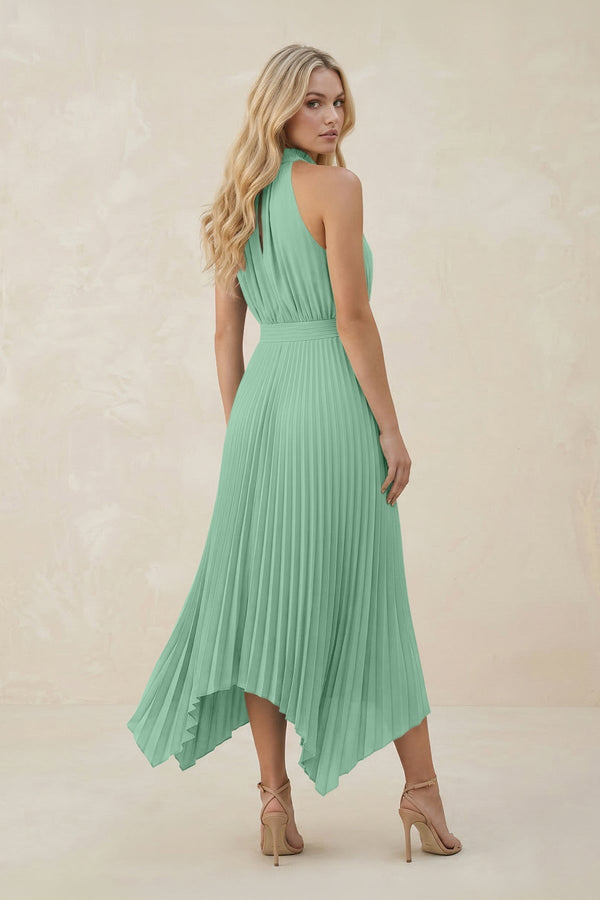 Halter Neck Pleated A - Line Chiffon Bridesmaid Dress in Pale Pistachio - KissProm Bridesmaid Dresses