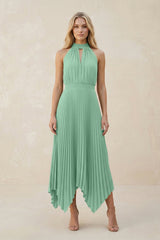 Halter Neck Pleated A - Line Chiffon Bridesmaid Dress in Pale Pistachio - KissProm Bridesmaid Dresses