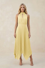 Halter Neck Pleated A - Line Chiffon Bridesmaid Dress in Pastel Yellow - KissProm Bridesmaid Dresses