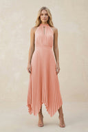 Halter Neck Pleated A - Line Chiffon Bridesmaid Dress in Rose Petal - KissProm Bridesmaid Dresses