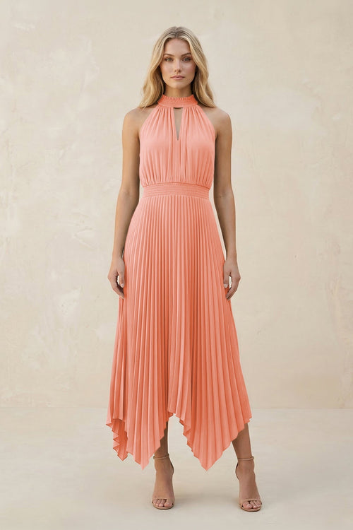 Halter Neck Pleated A - Line Chiffon Bridesmaid Dress in Rosette - KissProm Bridesmaid Dresses