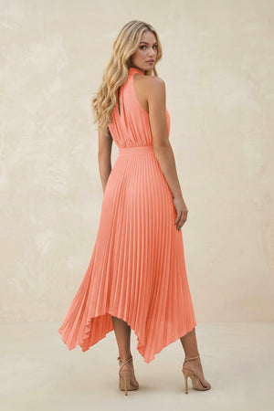 Halter Neck Pleated A - Line Chiffon Bridesmaid Dress in Rosette - KissProm Bridesmaid Dresses