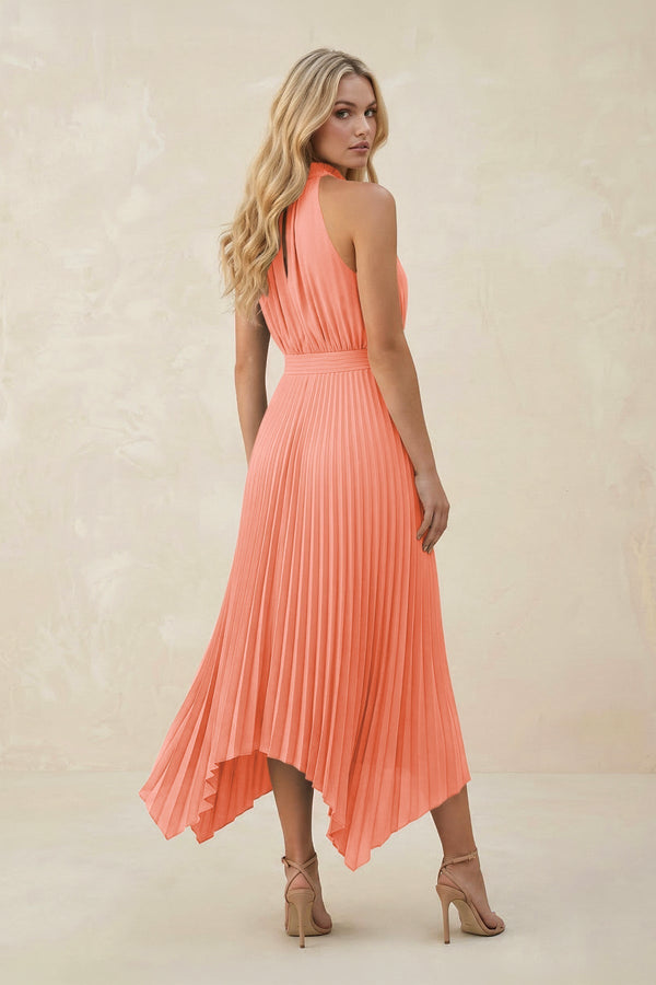 Halter Neck Pleated A - Line Chiffon Bridesmaid Dress in Rosette - KissProm Bridesmaid Dresses