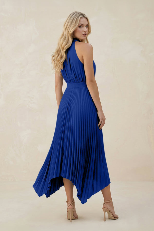 Halter Neck Pleated A - Line Chiffon Bridesmaid Dress in Royal Blue - KissProm Bridesmaid Dresses