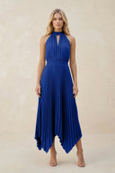 Halter Neck Pleated A - Line Chiffon Bridesmaid Dress in Royal Blue - KissProm Bridesmaid Dresses