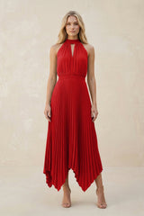 Halter Neck Pleated A - Line Chiffon Bridesmaid Dress in Ruby Red - KissProm Bridesmaid Dresses