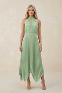 Halter Neck Pleated A - Line Chiffon Bridesmaid Dress in Sage - KissProm Bridesmaid Dresses