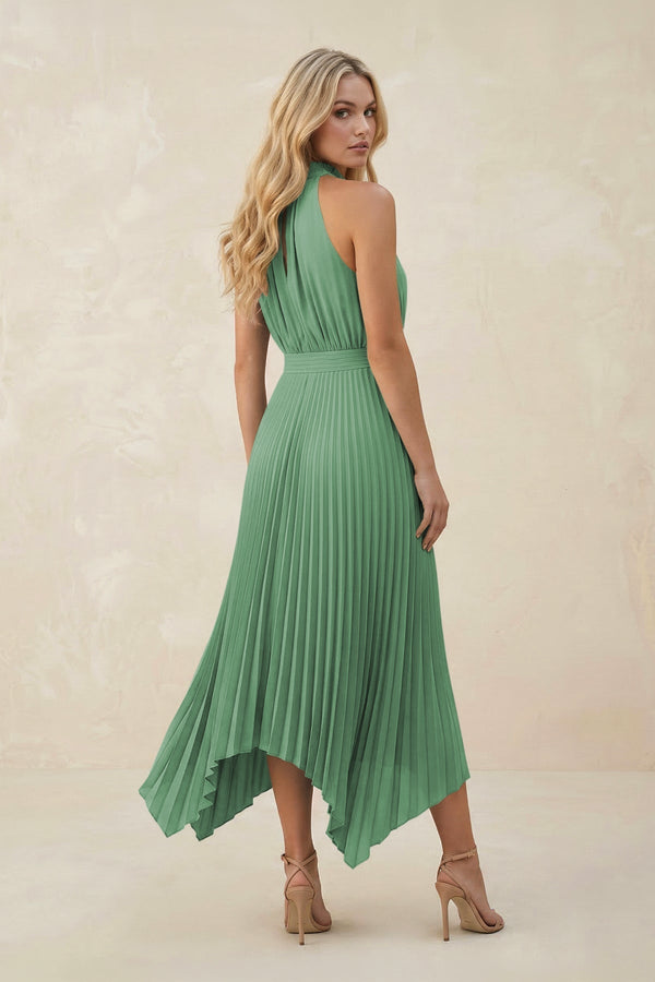 Halter Neck Pleated A - Line Chiffon Bridesmaid Dress in Sea Glass - KissProm Bridesmaid Dresses
