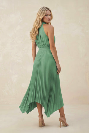 Halter Neck Pleated A - Line Chiffon Bridesmaid Dress in Sea Glass - KissProm Bridesmaid Dresses