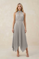 Halter Neck Pleated A - Line Chiffon Bridesmaid Dress in Silver - KissProm Bridesmaid Dresses