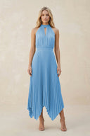 Halter Neck Pleated A - Line Chiffon Bridesmaid Dress in Steel Blue - KissProm Bridesmaid Dresses