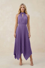Halter Neck Pleated A - Line Chiffon Bridesmaid Dress in Tahiti - KissProm Bridesmaid Dresses