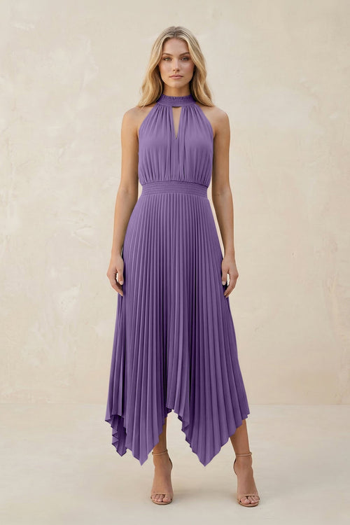 Halter Neck Pleated A - Line Chiffon Bridesmaid Dress in Tahiti - KissProm Bridesmaid Dresses