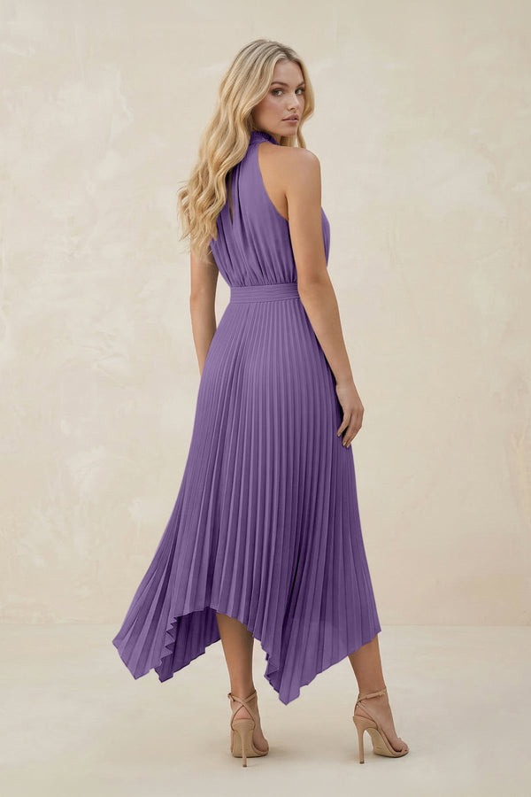 Halter Neck Pleated A - Line Chiffon Bridesmaid Dress in Tahiti - KissProm Bridesmaid Dresses