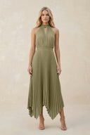 Halter Neck Pleated A - Line Chiffon Bridesmaid Dress in Thyme - KissProm Bridesmaid Dresses