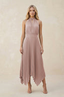 Halter Neck Pleated A - Line Chiffon Bridesmaid Dress in Toffee - KissProm Bridesmaid Dresses