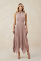 Halter Neck Pleated A - Line Chiffon Bridesmaid Dress in Toffee - KissProm Bridesmaid Dresses