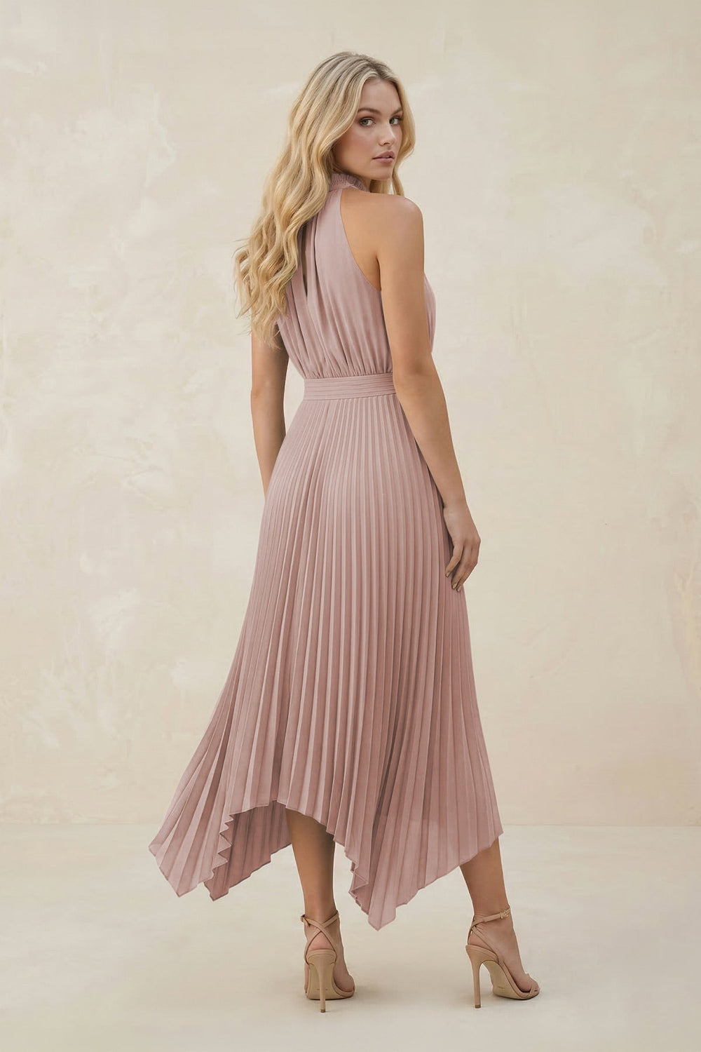 Halter Neck Pleated A - Line Chiffon Bridesmaid Dress in Toffee - KissProm Bridesmaid Dresses