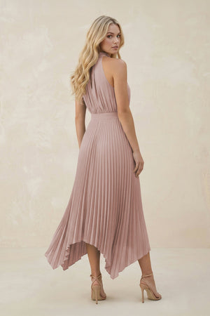 Halter Neck Pleated A - Line Chiffon Bridesmaid Dress in Toffee - KissProm Bridesmaid Dresses