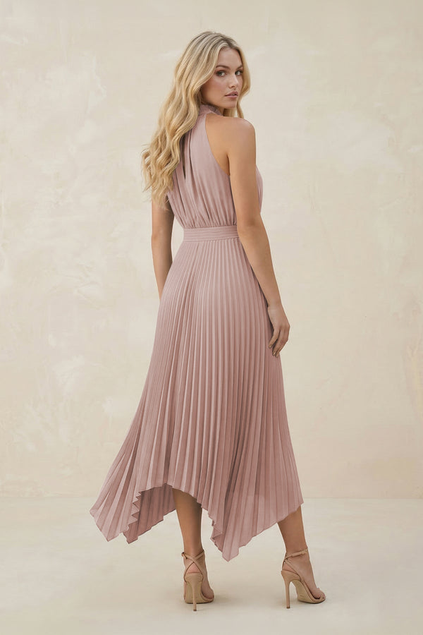 Halter Neck Pleated A - Line Chiffon Bridesmaid Dress in Toffee - KissProm Bridesmaid Dresses