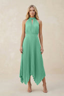 Halter Neck Pleated A - Line Chiffon Bridesmaid Dress in Turquoise - KissProm Bridesmaid Dresses