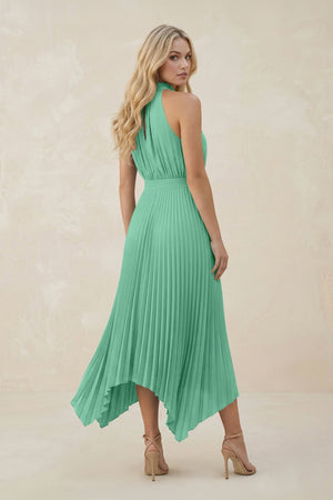 Halter Neck Pleated A - Line Chiffon Bridesmaid Dress in Turquoise - KissProm Bridesmaid Dresses