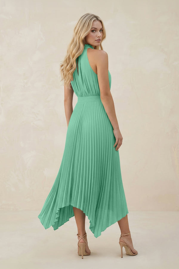 Halter Neck Pleated A - Line Chiffon Bridesmaid Dress in Turquoise - KissProm Bridesmaid Dresses
