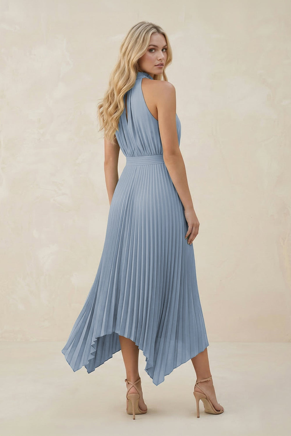 Halter Neck Pleated A - Line Chiffon Bridesmaid Dress in Twilight - KissProm Bridesmaid Dresses