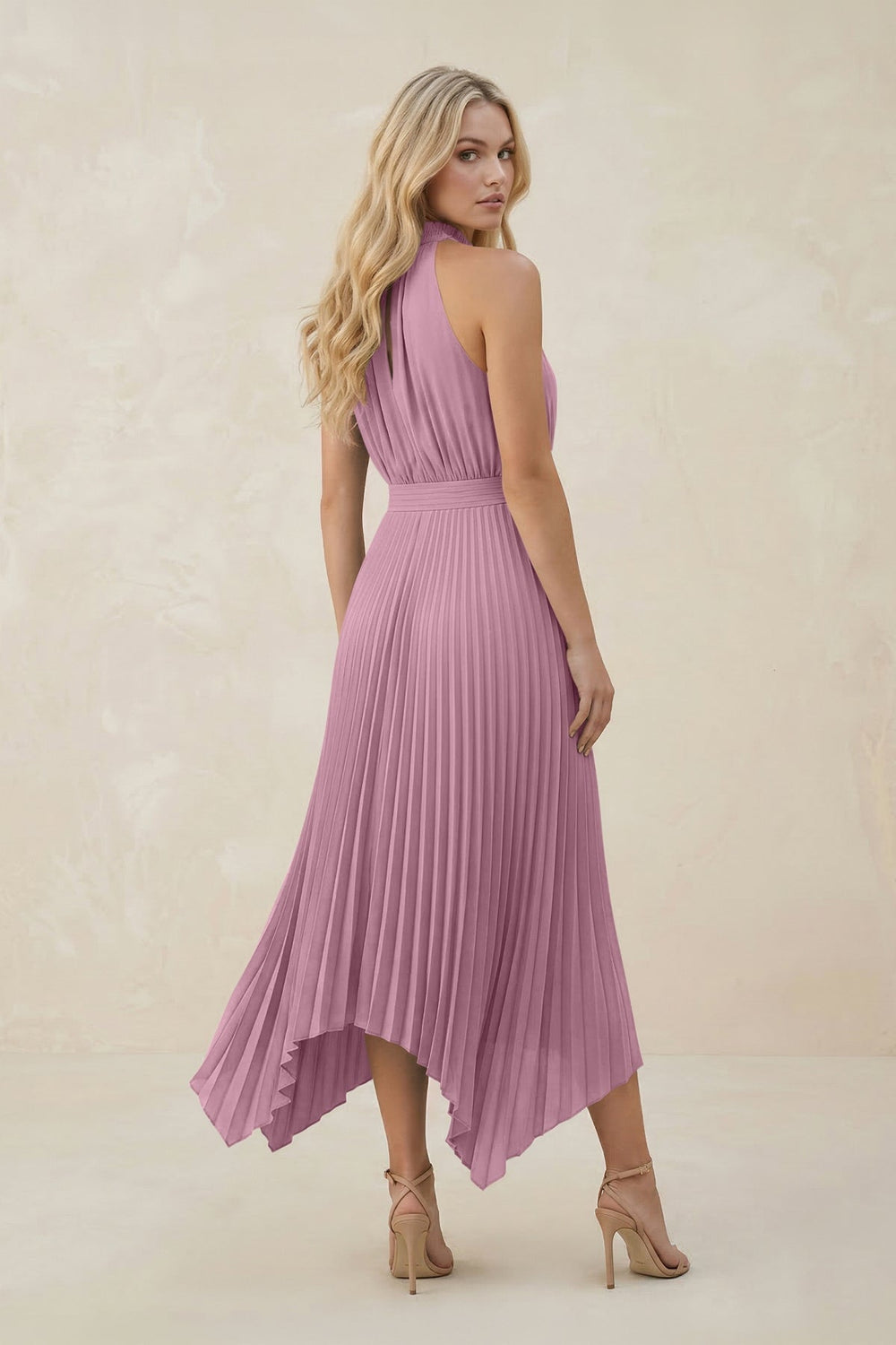 Halter Neck Pleated A - Line Chiffon Bridesmaid Dress in Vintage Mauve - KissProm Bridesmaid Dresses